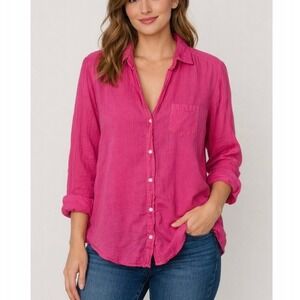 Frank & Eileen Eileen Hot Pink Cotton Voile Button Down Shirt Size Small